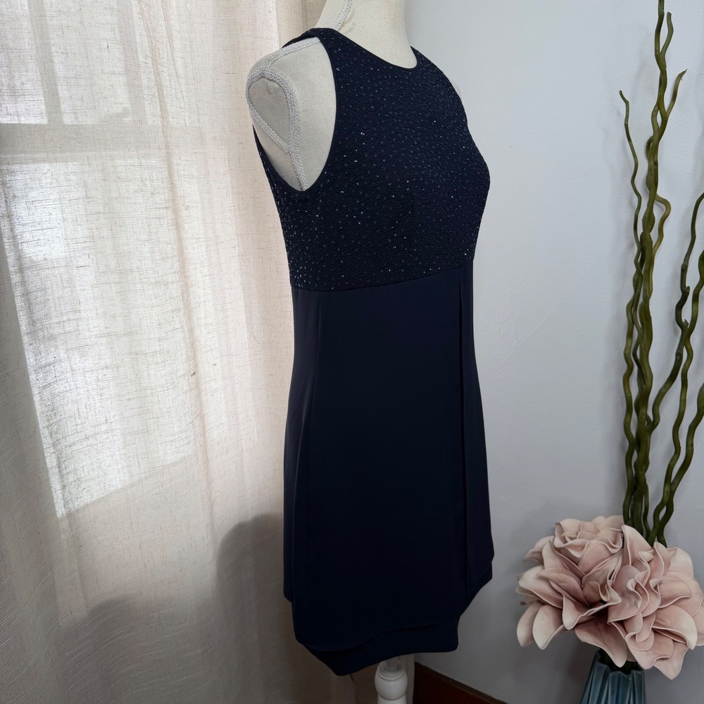 90s Y2K Vintage David Warren Glitter Dress Sparkles Navy Blue Women's Size 6 - Picture 4 of 11
